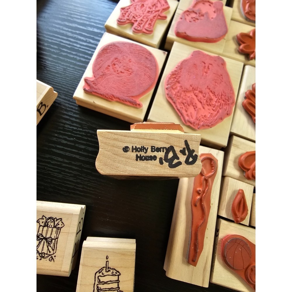 Wooden Rubber Stamps Lot of 33 Variety of Sizes - Picture 10 of 12